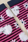 White Stuff Fluffy Stripe Sheep Ankle Socks in Dark Pink