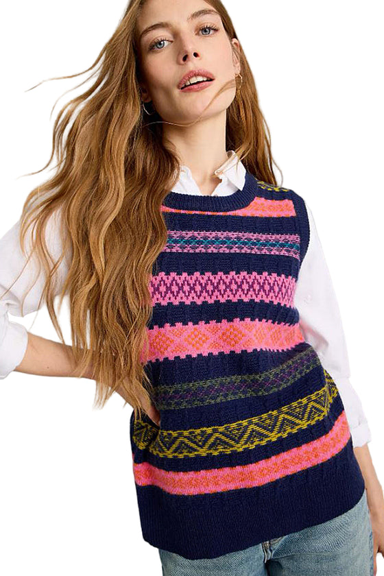 White Stuff Lottie Fairisle Tank in Navy Multi