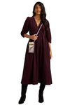White Stuff Lucy V Neck Cord Midi Dress in Dark Plum