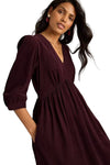 White Stuff Lucy V Neck Cord Midi Dress in Dark Plum