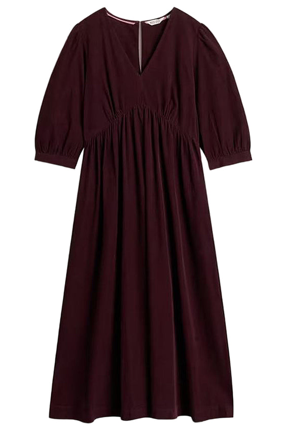 White Stuff Lucy V Neck Cord Midi Dress in Dark Plum
