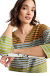 White Stuff Nelly 3/4 Sleeve Stripe Tee in Blue Multi