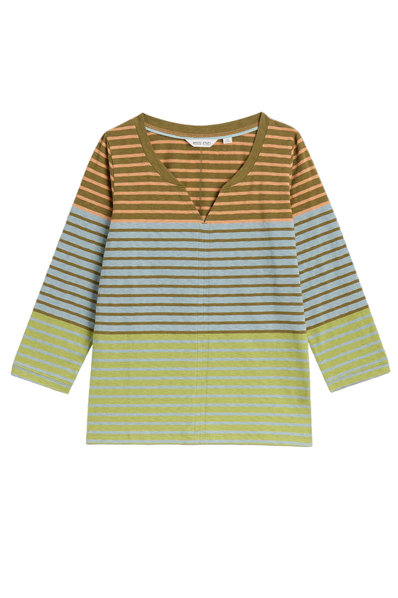 White Stuff Nelly 3/4 Sleeve Stripe Tee in Blue Multi