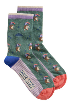  White Stuff Novelty Stripe Ankle Socks in Bright Teal