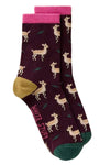 White Stuff Oh Deer Ankle Socks in Dark Plum