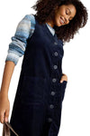 White Stuff Rose Cord Pinafore in Dark Navy