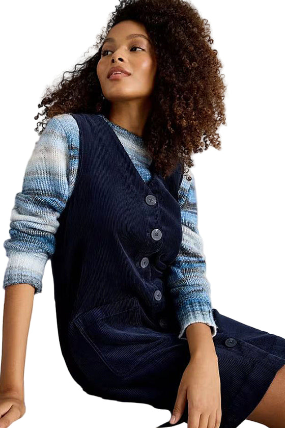 White Stuff Rose Cord Pinafore in Dark Navy