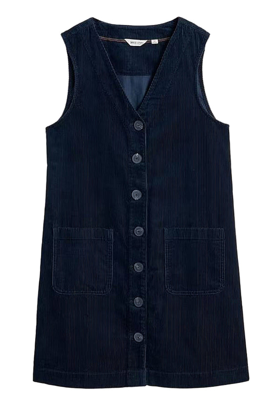 White Stuff Rose Cord Pinafore in Dark Navy