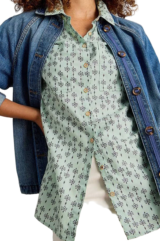White Stuff Sophie Longline Shirt in Green Print