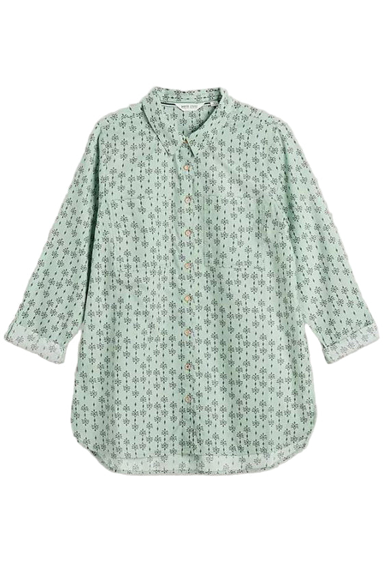 White Stuff Sophie Longline Shirt in Green Print