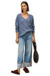 White Stuff Texture V Neck Sweater in Mid Blue