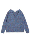 White Stuff Texture V Neck Sweater in Mid Blue