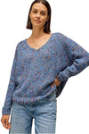 White Stuff Texture V Neck Sweater in Mid Blue