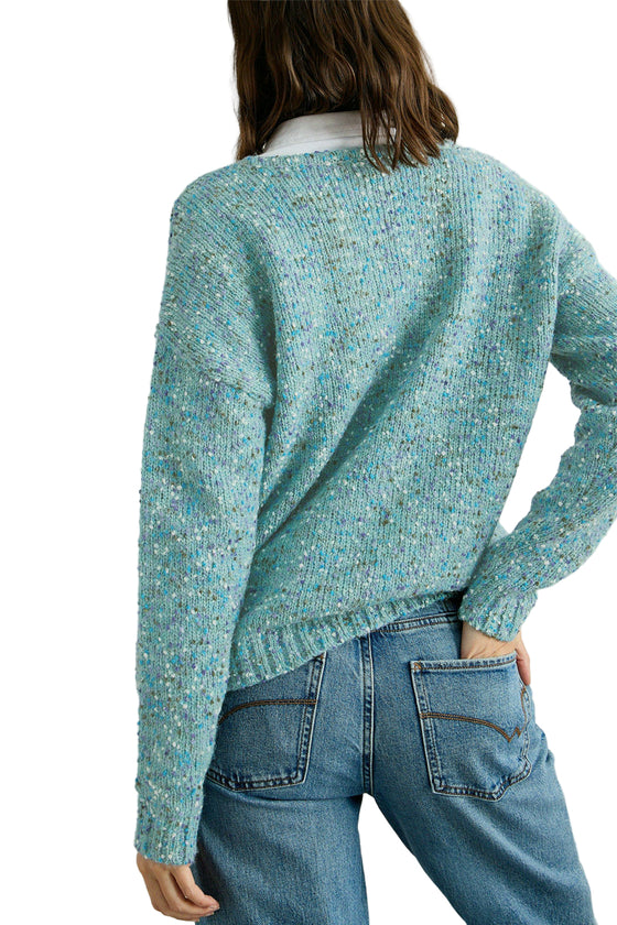 White Stuff Texture V Neck Sweater in Mid Blue