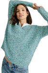 White Stuff Texture V Neck Sweater in Mid Blue
