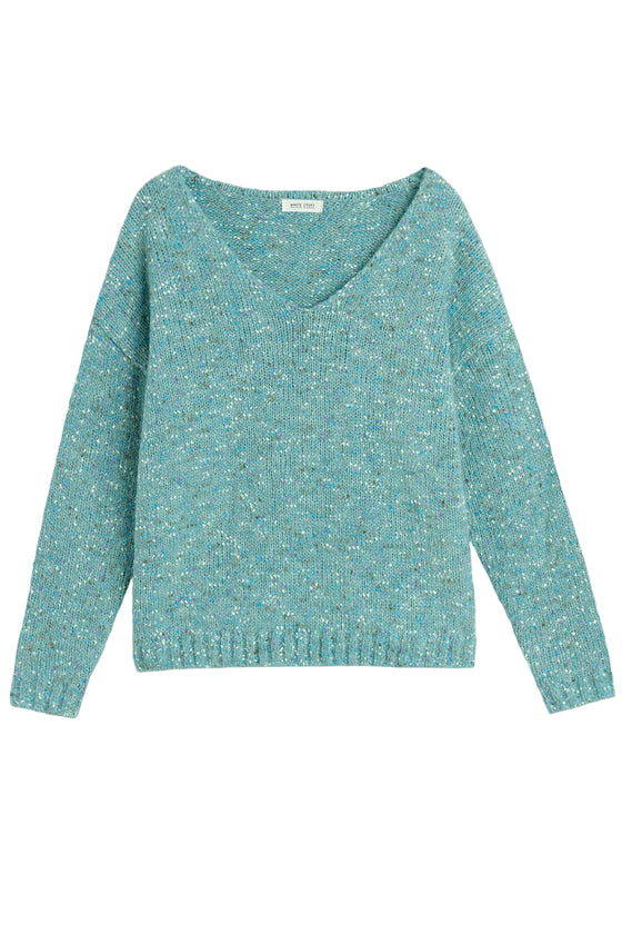 White Stuff Texture V Neck Sweater in Mid Blue
