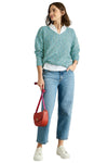 White Stuff Texture V Neck Sweater in Mid Blue