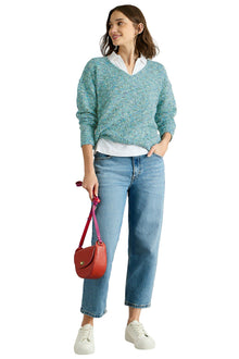  White Stuff Texture V Neck Sweater in Mid Blue