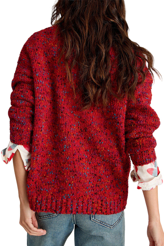 White Stuff Texture V Neck Sweater in Mid Red