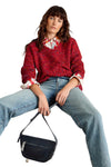 White Stuff Texture V Neck Sweater in Mid Red