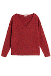 White Stuff Texture V Neck Sweater in Mid Red