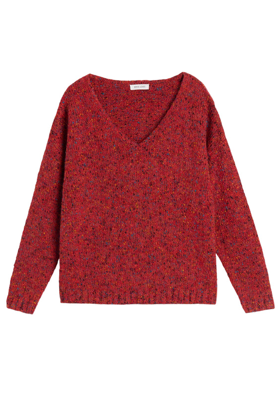 White Stuff Texture V Neck Sweater in Mid Red