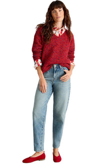  White Stuff Texture V Neck Sweater in Mid Red