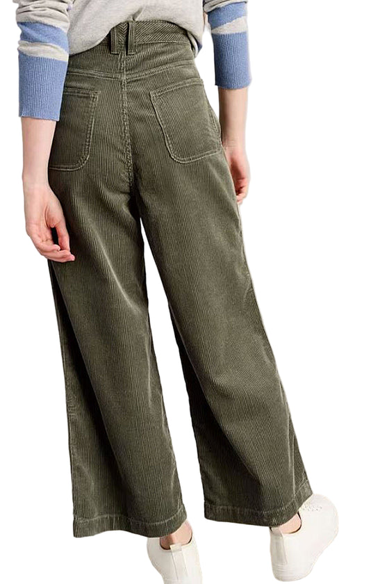 White Stuff Tia Cord Wide Leg Crop in Mid Green