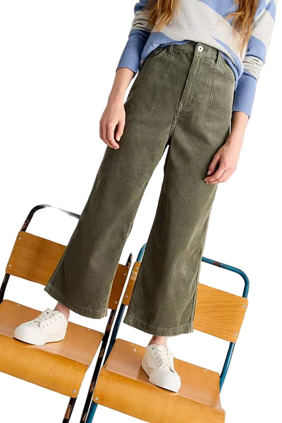 White Stuff Tia Cord Wide Leg Crop in Mid Green