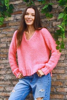  Wooden Ships Christy Reverse V Sweater in Pretty Pink