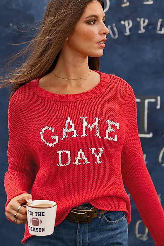 Wooden Ships Game Day Chunky Crew Cotton Sweater in Red