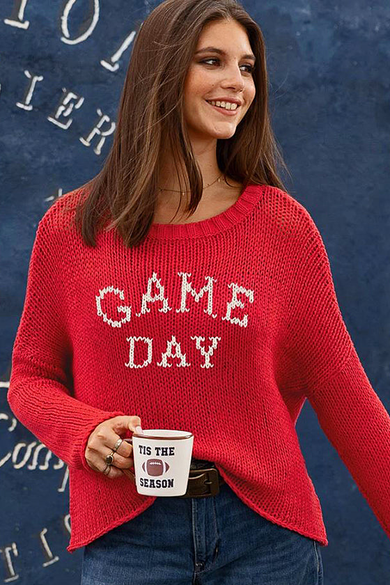 Wooden Ships Game Day Chunky Crew Cotton Sweater in Red