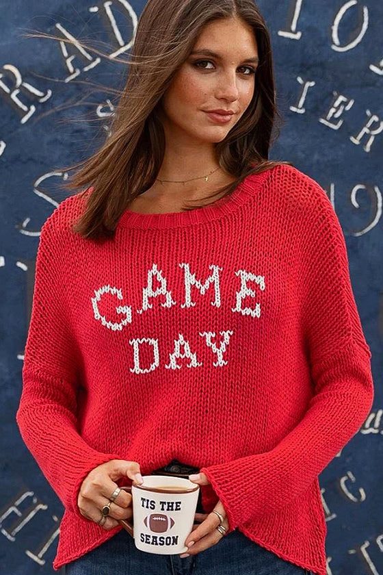 Wooden Ships Game Day Chunky Crew Cotton Sweater in Red