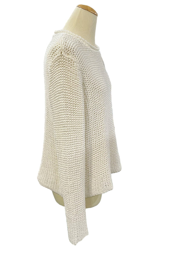 Wooden Ships Maui Cropped Chunky Cotton Crew Sweater in Breaker White