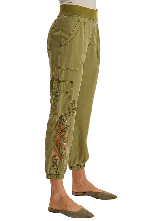 XCVI Darri Embroidered Pull-on Soft Twill Jogger Pants in Thicket Pigment