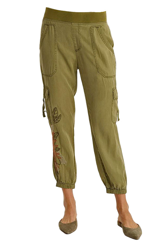 XCVI Darri Embroidered Pull-on Soft Twill Jogger Pants in Thicket Pigment