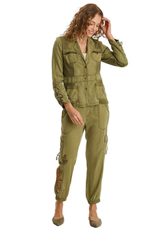  XCVI Darri Embroidered Pull-on Soft Twill Jogger Pants in Thicket Pigment