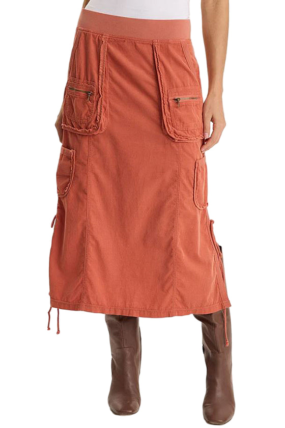 XCVI Sisu Corduroy Adjustable Cargo Midi Skirt in Papaver
