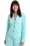 XCVI Wearables Madai Cotton Linen Jacket in Vibrant Tropical Seas Blue