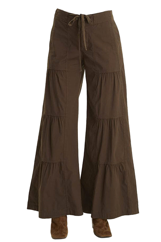 XCVI Wearables Stretch Poplin Terraced Wide Leg Pant in Cedar Glen 2958W