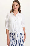 XCVI Wearables Tyrell Tie Front Button Up Top in White