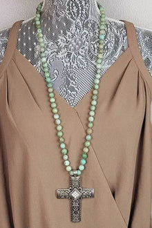  ZINC Designs Antique Silver Cross Beaded Necklace