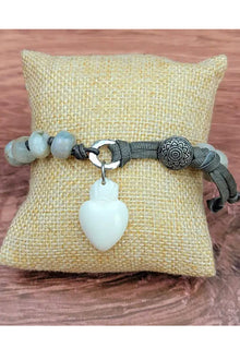  ZINC Designs Beaded Pewter Bone Sacred Heart Charm Bracelet