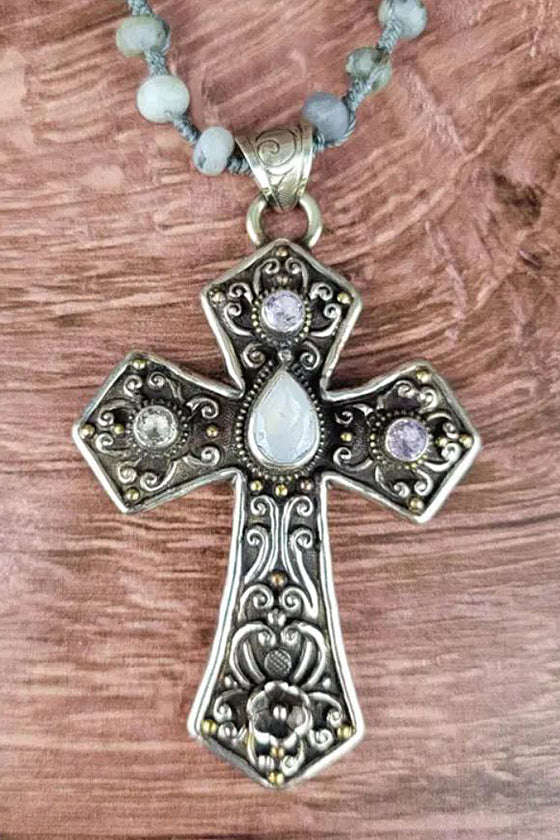 ZINC Designs Tibetan Gemstone Cross Pendant Necklace