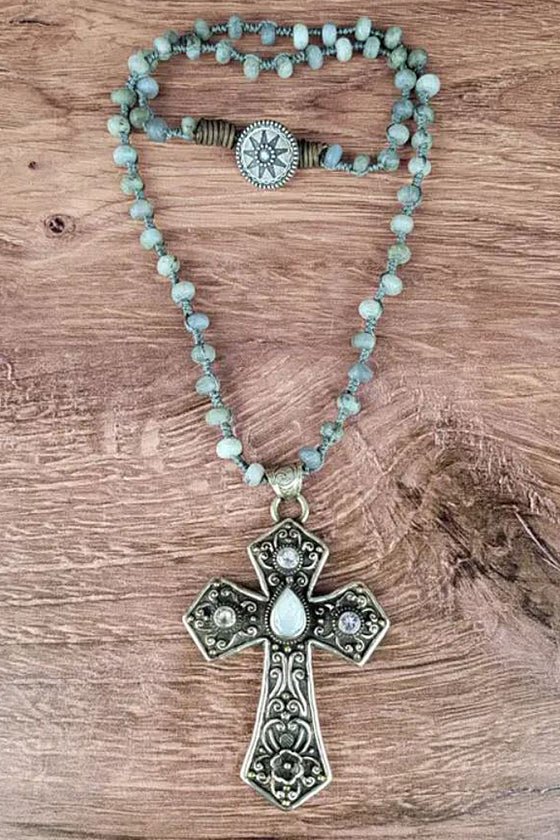 ZINC Designs Tibetan Gemstone Cross Pendant Necklace