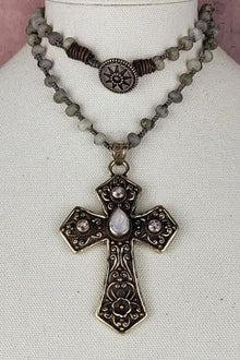  ZINC Designs Tibetan Gemstone Cross Pendant Necklace