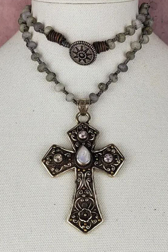 ZINC Designs Tibetan Gemstone Cross Pendant Necklace