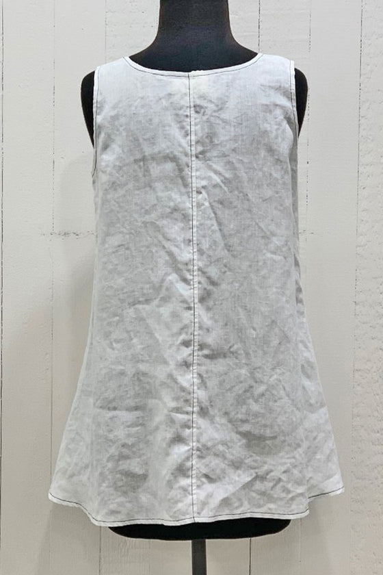 Bodil Linen Tank Top White With Black Stitching