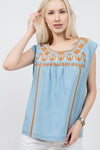 Ivy Jane Tribal Embroidered Top in Denim