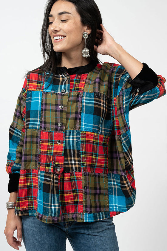 Comfort and Joy by Ivy Jane Flannel Patchwork Long Sleeve Button Up Poncho